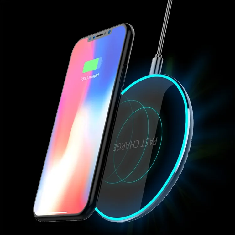 AODUKE Qi Wireless 10W Fast Charging Pad with Colorful LED Light for iPhone X / 8 Plus / 8 Etc.