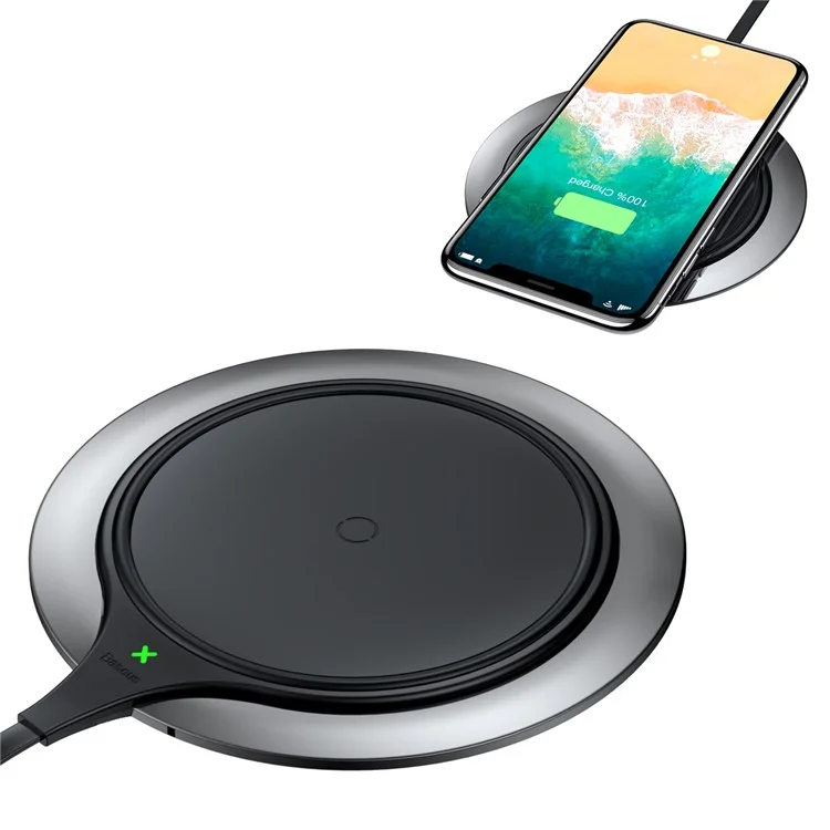 BASEUS Electroplating Zinc Alloy 10W/7.5W Wireless Charging Pad (Not Support FOD Function) - Black