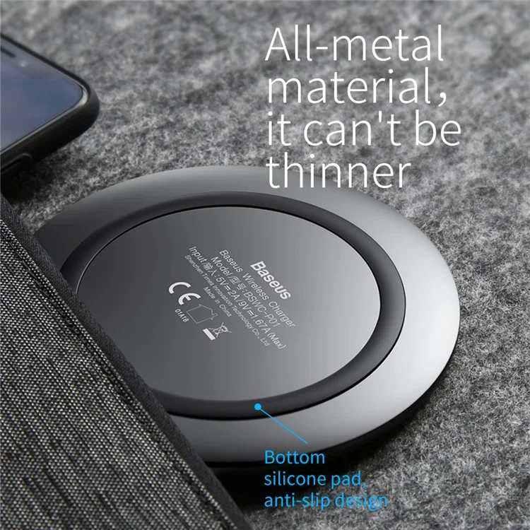 BASEUS Electroplating Zinc Alloy 10W/7.5W Wireless Charging Pad (Not Support FOD Function) - Black