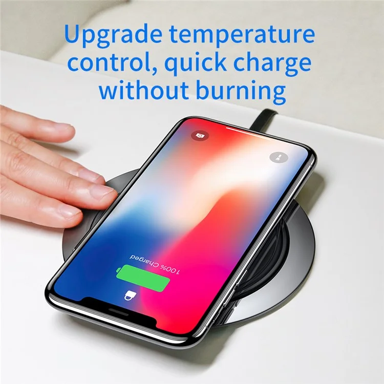 BASEUS Electroplating Zinc Alloy 10W/7.5W Wireless Charging Pad (Not Support FOD Function) - Black