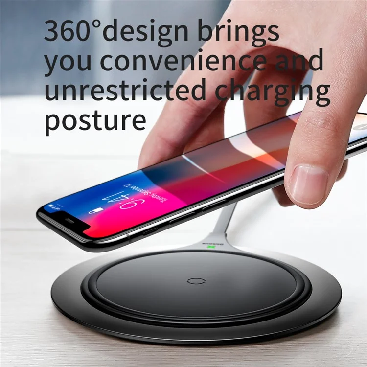 BASEUS Electroplating Zinc Alloy 10W/7.5W Wireless Charging Pad (Not Support FOD Function) - Black