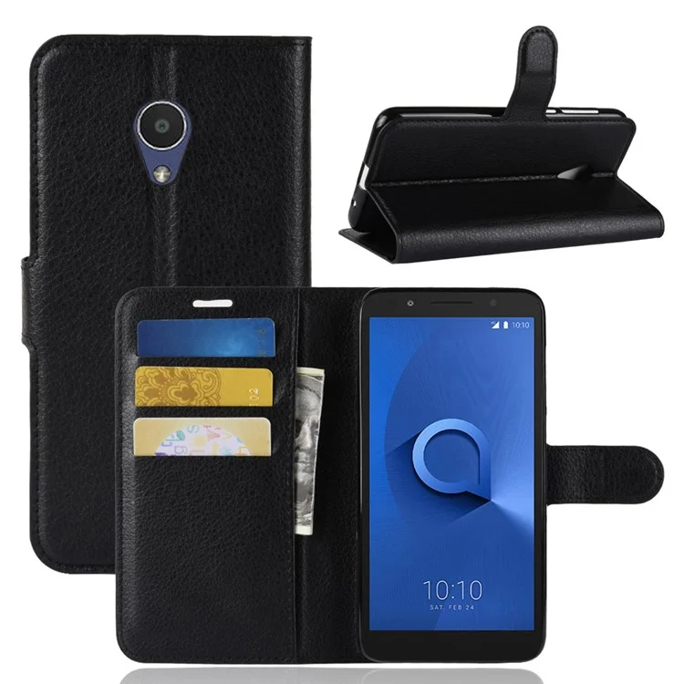 Litchi Texture Wallet Stand Leather Flip Case for Alcatel 1X - Black