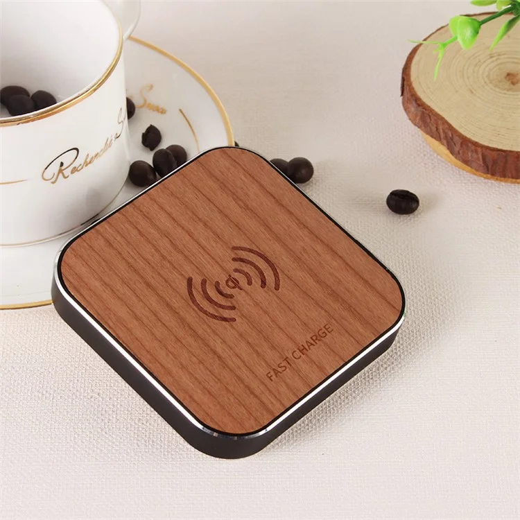 Wood Plate Qi Wireless 10W Portable Charging Pad for iPhone X/8/8 Plus, Samsung Note 8 etc. - Black