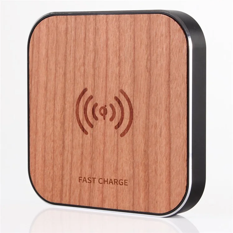 Wood Plate Qi Wireless 10W Portable Charging Pad for iPhone X/8/8 Plus, Samsung Note 8 etc. - Black