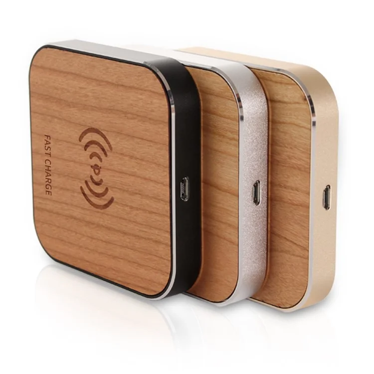 Wood Plate Qi Wireless 10W Portable Charging Pad for iPhone X/8/8 Plus, Samsung Note 8 etc. - Black