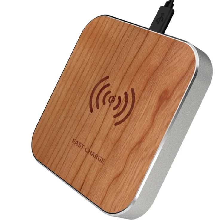 Portable Wood Plate Qi Wireless 10W Fast Charging Pad for iPhone X/8/8 Plus, Samsung Note 8 etc. - Silver