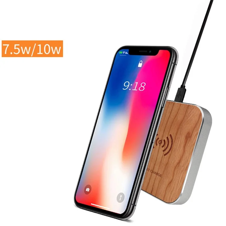 Portable Wood Plate Qi Wireless 10W Fast Charging Pad for iPhone X/8/8 Plus, Samsung Note 8 etc. - Silver
