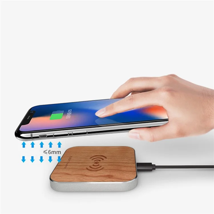 Portable Wood Plate Qi Wireless 10W Fast Charging Pad for iPhone X/8/8 Plus, Samsung Note 8 etc. - Silver