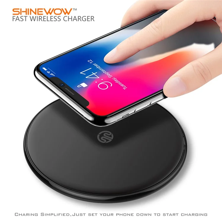 SHINEWOW FC150 Round Shape 10W Quick Wireless Charger Pad for iPhone Samsung etc - Black
