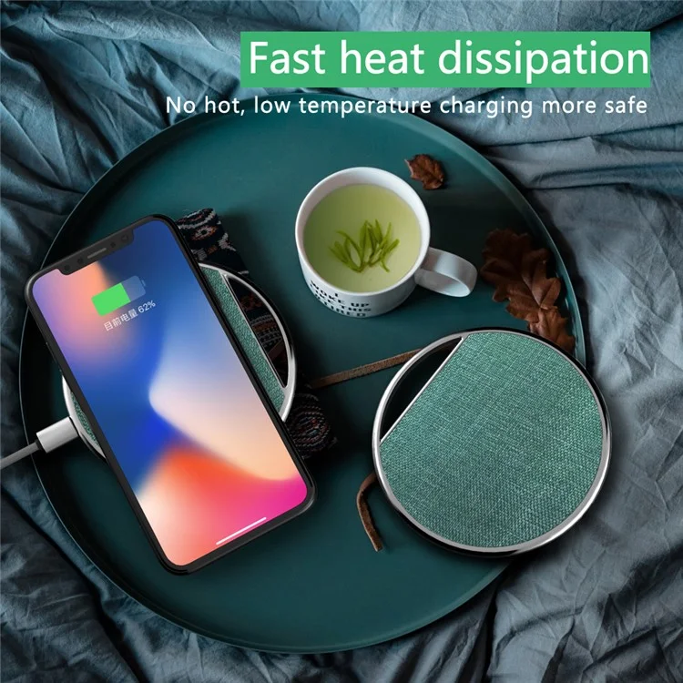 Qi Standard Zinc Alloy + Cloth Wireless Charge Pad for iPhone X, Samsung Note 8 Etc. - Green