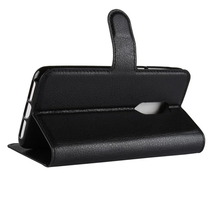 Litchi Skin Wallet Leather Stand Case for Alcatel 3 - Black