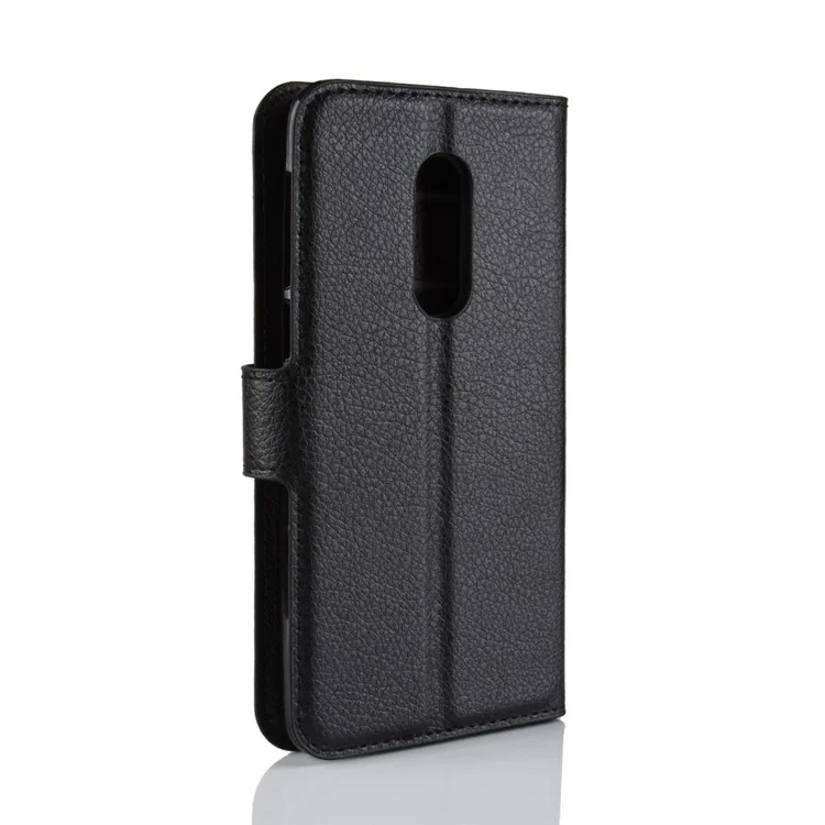 Litchi Skin Wallet Leather Stand Case for Alcatel 3 - Black