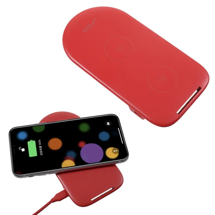 GOLF WQ6 2-Coil 10W Fast Qi Wireless Charging Stand for iPhone X/8/Galaxy S9/S8 Etc - Red