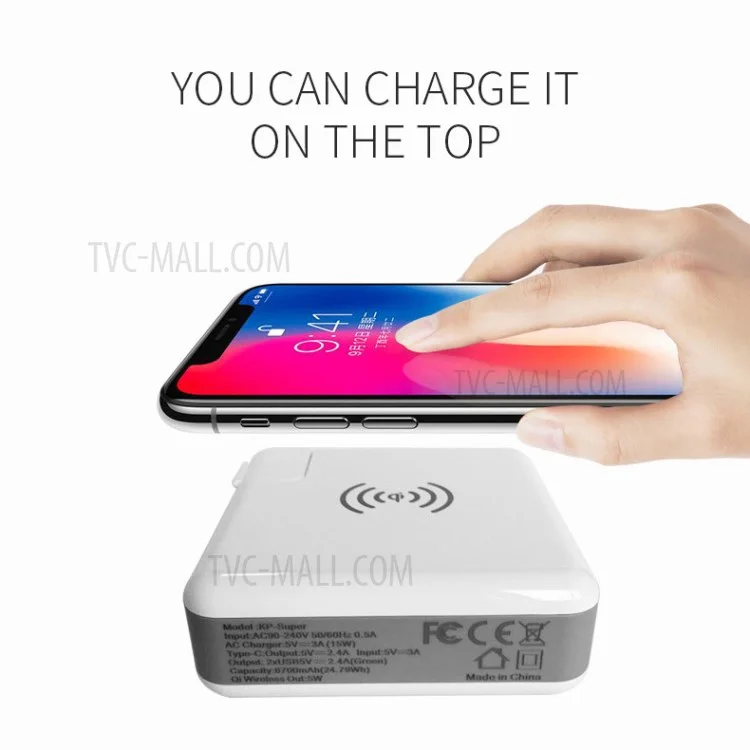 3-IN-1 6700mAh Power Bank + Qi Wireless Charger + Dual USB Cargador De Pared Con AU / UK / EEUU / UE PLUG