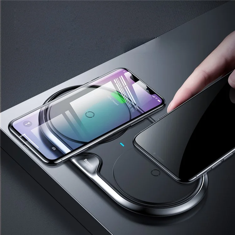 BASEUS Dual Positions Qi Standard Wireless Charger Fast Charging Pad (Not Support FOD Function) - Black / CN Standard Plug
