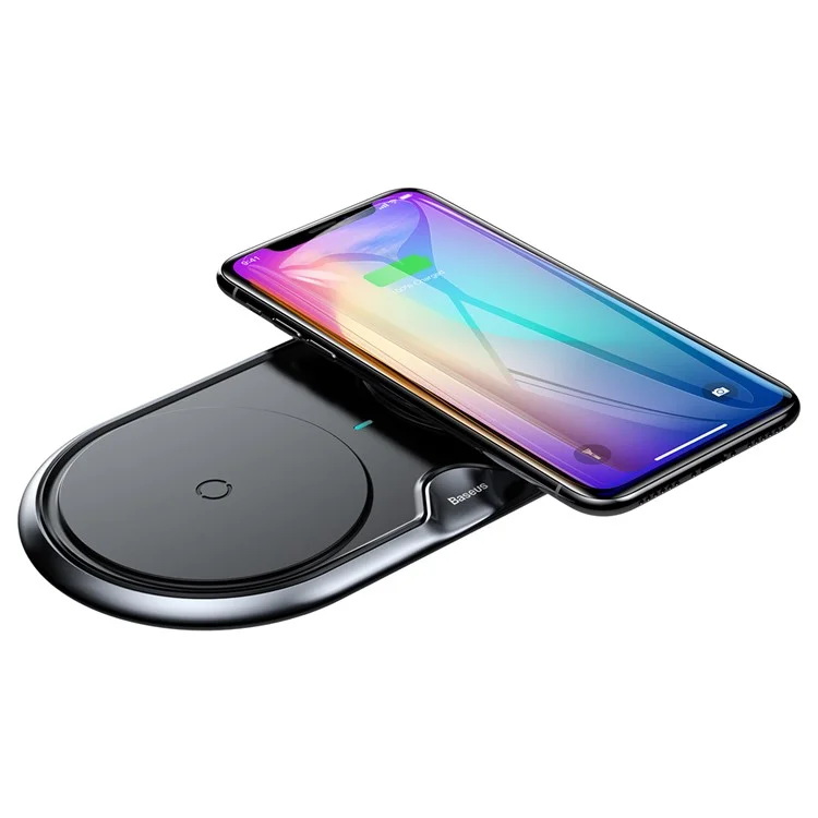 BASEUS Dual Positions Qi Standard Wireless Charger Fast Charging Pad (Not Support FOD Function) - Black / CN Standard Plug