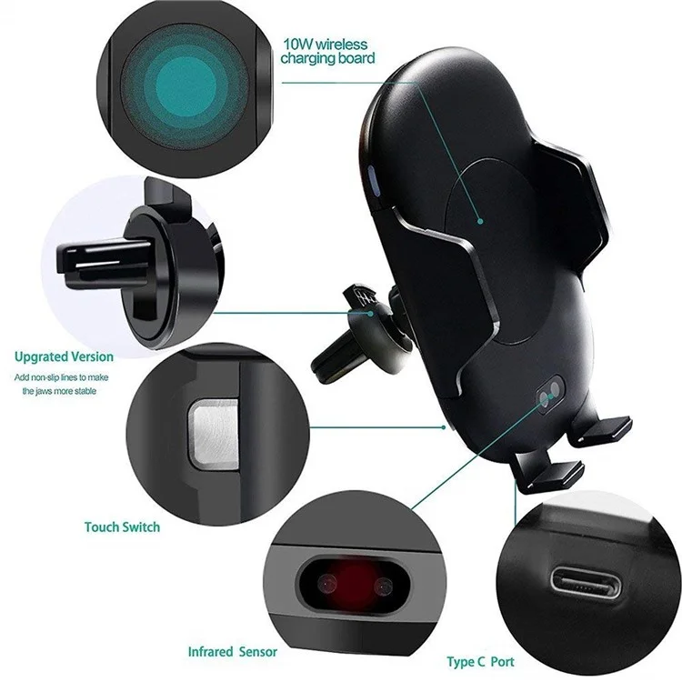 C10 Car Air Vent Qi Wireless Charger Automatic Infrared Motion Sensor Phone Charging Holder with CE/RoHS/FCC Certification