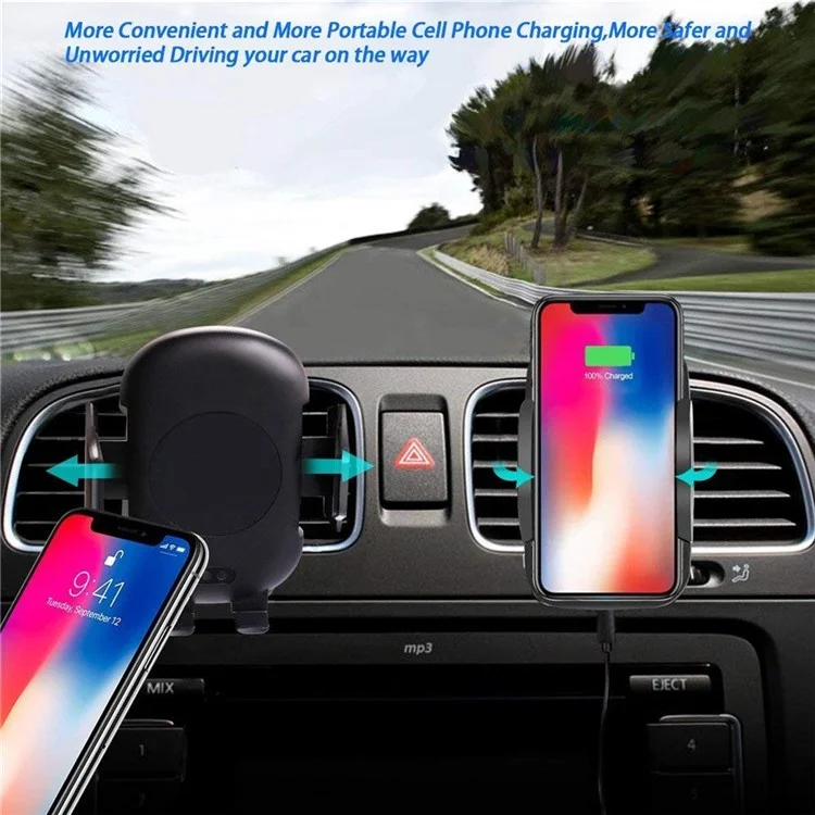 C10 Car Air Vent Qi Wireless Charger Automatic Infrared Motion Sensor Phone Charging Holder with CE/RoHS/FCC Certification