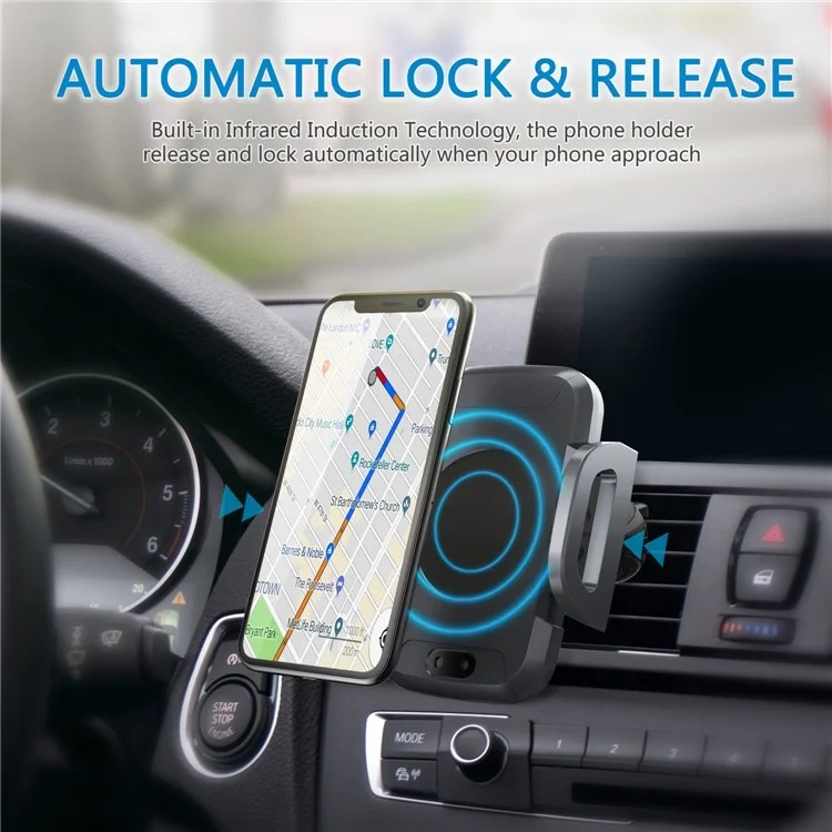 C2 Automatic Wireless Charger Air Vent Car Mount Phone Holder for Samsung Galaxy S9/iPhone X, etc