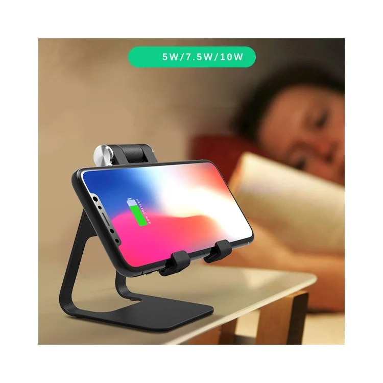 YOGEE YB006 5W/7.5W/10W Adjustable Aluminum Alloy Stand Qi Wireless Fast Charger for iPhone Samsung etc. - Black