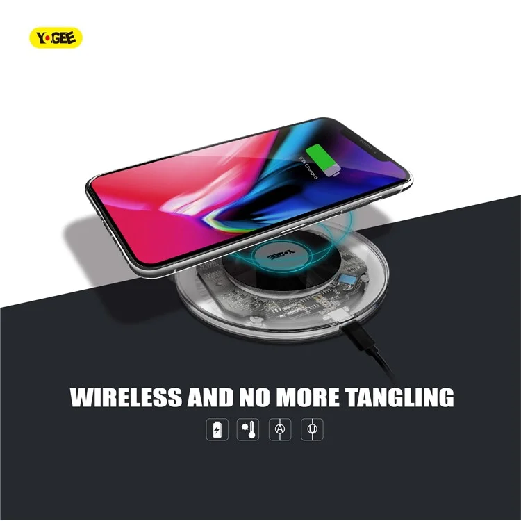 YOGEE YC006 5W/7.5W/10W Transparent Qi Wireless Fast Charger Pad for iPhone Samsung etc.