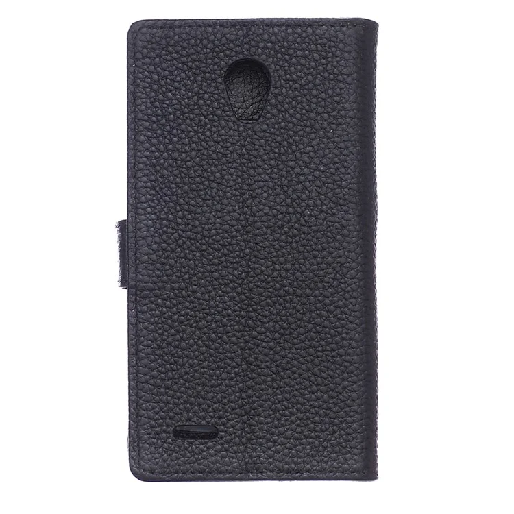 Genuine Full Grain Litchi Skin Leather Wallet Case for Alcatel One Touch Go Play 7048X - Black