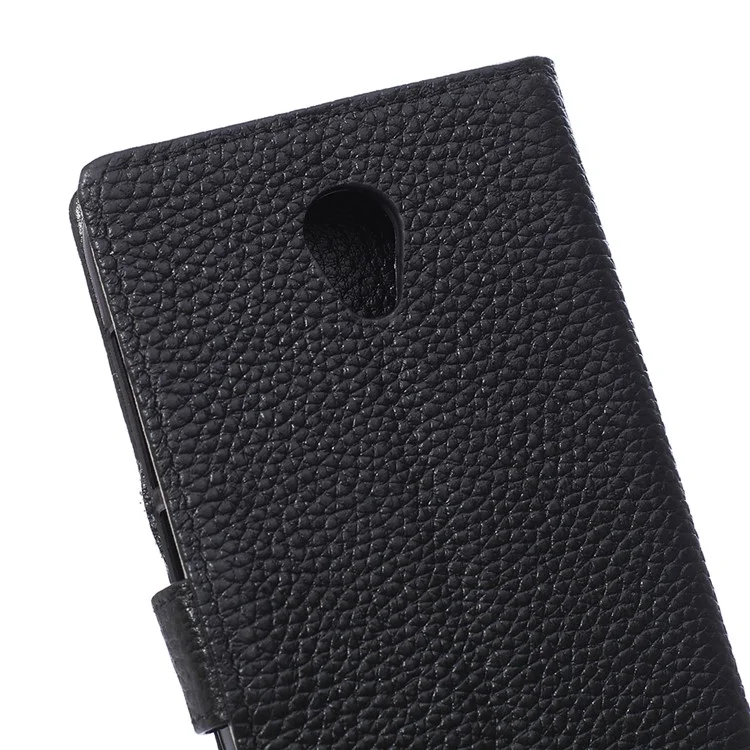 Genuine Full Grain Litchi Skin Leather Wallet Case for Alcatel One Touch Go Play 7048X - Black