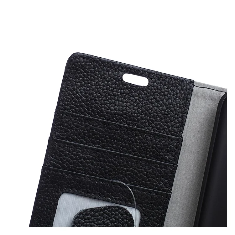 Genuine Full Grain Litchi Skin Leather Wallet Case for Alcatel One Touch Go Play 7048X - Black