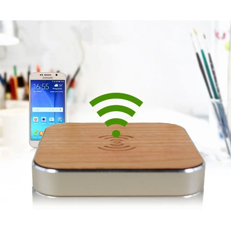Wooden Qi Wireless Charger Pad Charging Station for Samsung LG Etc - Silver