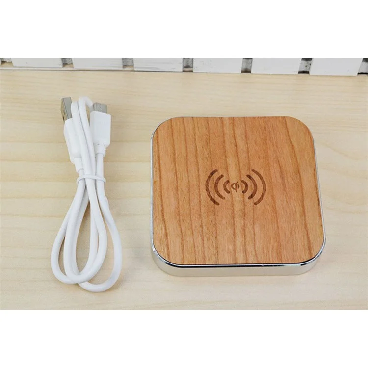 Wooden Qi Wireless Charger Pad Charging Station for Samsung LG Etc - Silver