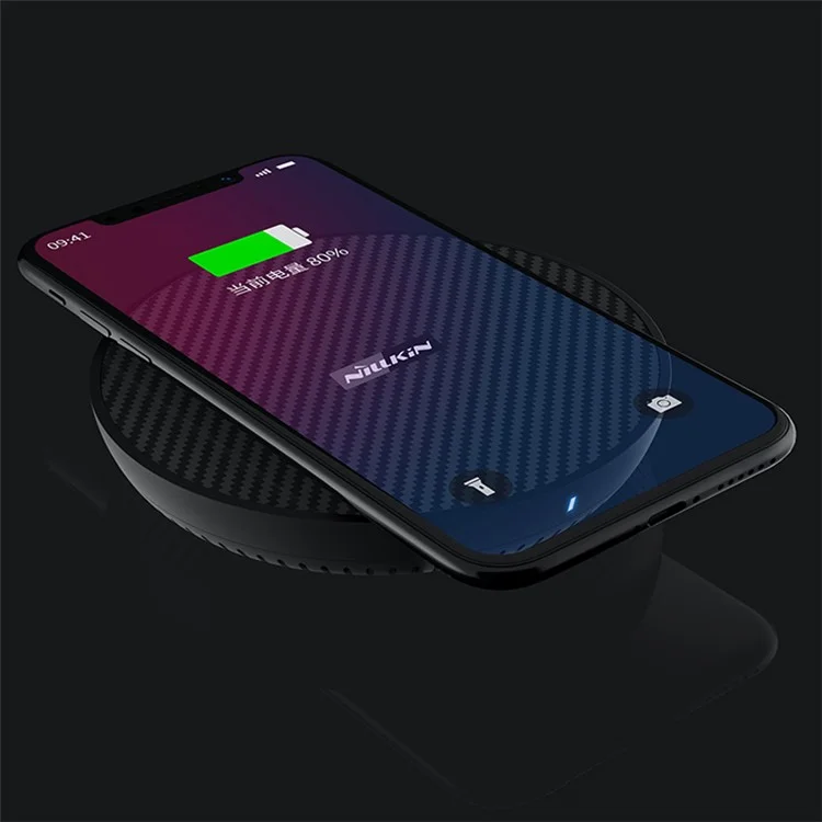 NILLKIN MC035 15W Powerflash Caricabatterie Wireless Rotondo in Fibra di Carbonio Ricarica Veloce per iPhone X/8 Plus/8 ecc.