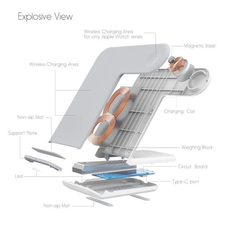 Stand De Chargement Sans Fil Smart Weight Weight Wight Wight Wight West West Pour IPhone Samsung Apple Watch - Blanc