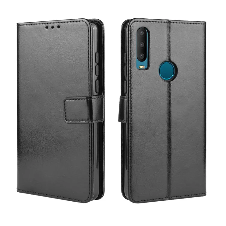 Crazy Horse Horse Skin Leather Cartlet Case Shell Para Alcatel 3x (2019) - Preto