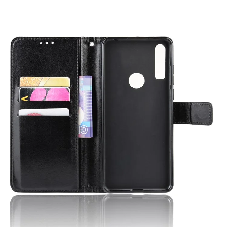 Crazy Horse Skin Leather Wallet Case Shell for Alcatel 3X (2019) - Black