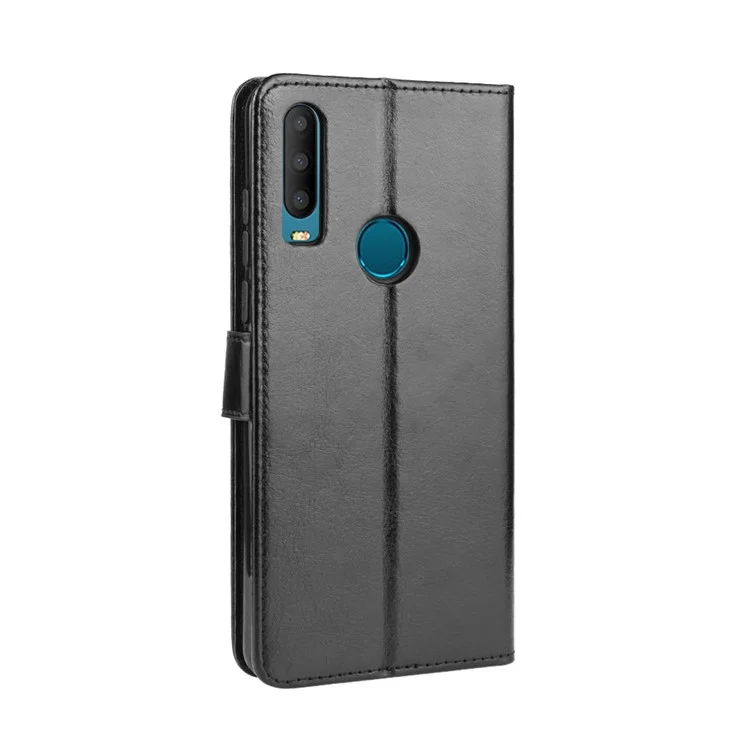 Crazy Horse Skin Leather Wallet Case Shell for Alcatel 3X (2019) - Black