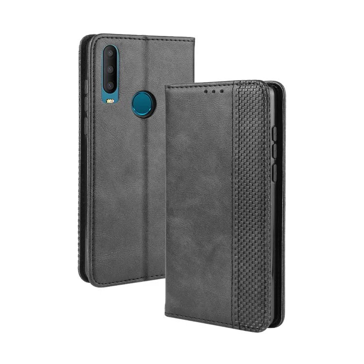 Retro Style PU Leather Wallet Stand Phone Casing for Alcatel 3X (2019) - Black