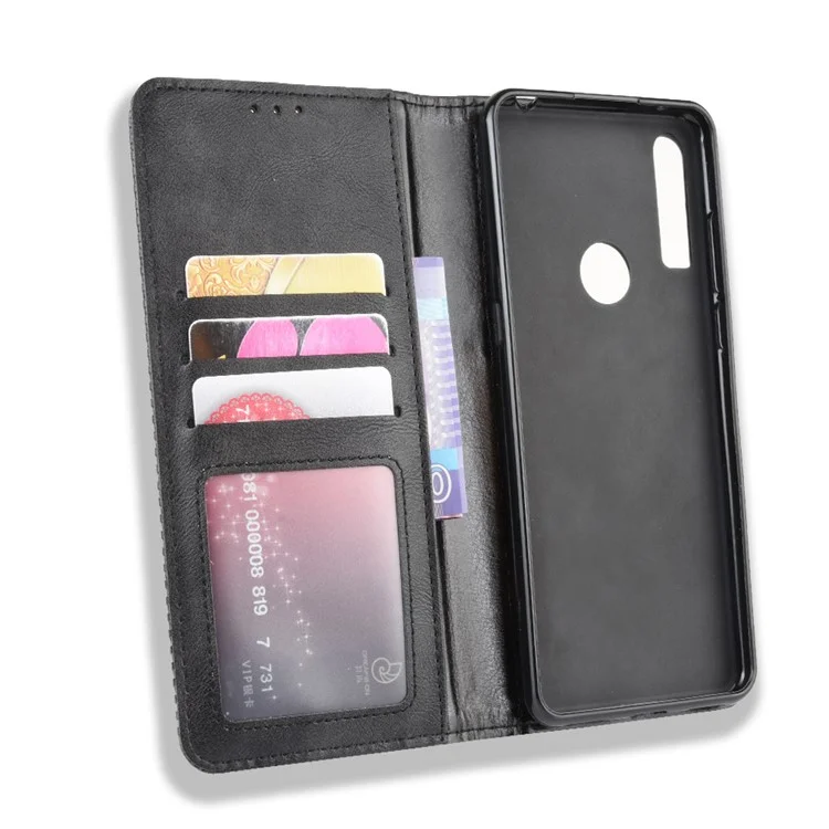 Retro Style PU Leather Wallet Stand Phone Casing for Alcatel 3X (2019) - Black