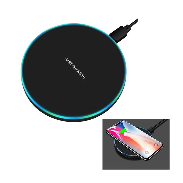 GY-68 Ultra-thin Metal Wireless Fast Charger 10w / 7.5w Support Fod Fonction - le Noir