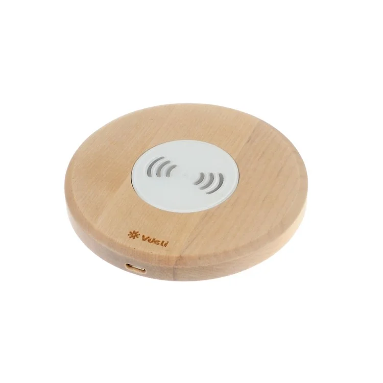 VDELI Limitless Series Round Wood Qi Wireless Charger for Samsung Galaxy Note5/S6