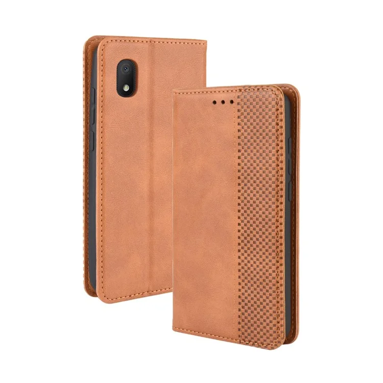 Vintage Style Leather Wallet Case for Alcatel 1B (2020) / 1A (2020) - Brown