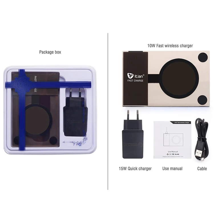 ITIAN A10 10W Fast Qi carregador sem fio com indicador LED para iPhone 8/8 Plus / Samsung Galaxy S8 / S8 Plus / Note5 - US vela
