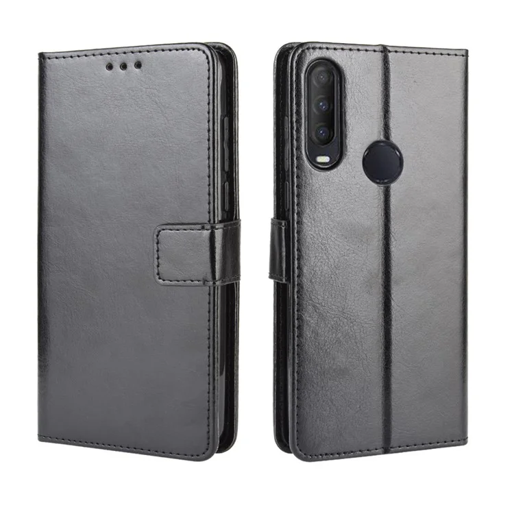 Crazy Horse Portefeuille En Cuir Pour Alcatel 1se (2020) - Noir