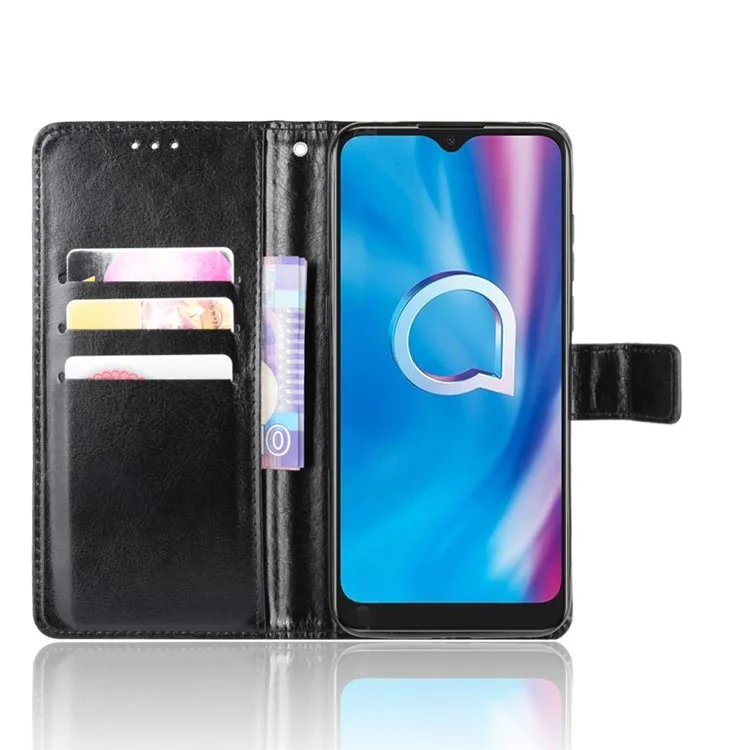 Crazy Horse Wallet Leder Stand Fall Für Alcatel 1SE (2020) - Schwarz