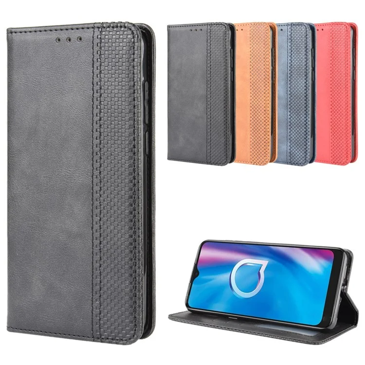 Carteira Vintage de Couro Sintético com Suporte para o Alcatel 1SE (2020) - Preta