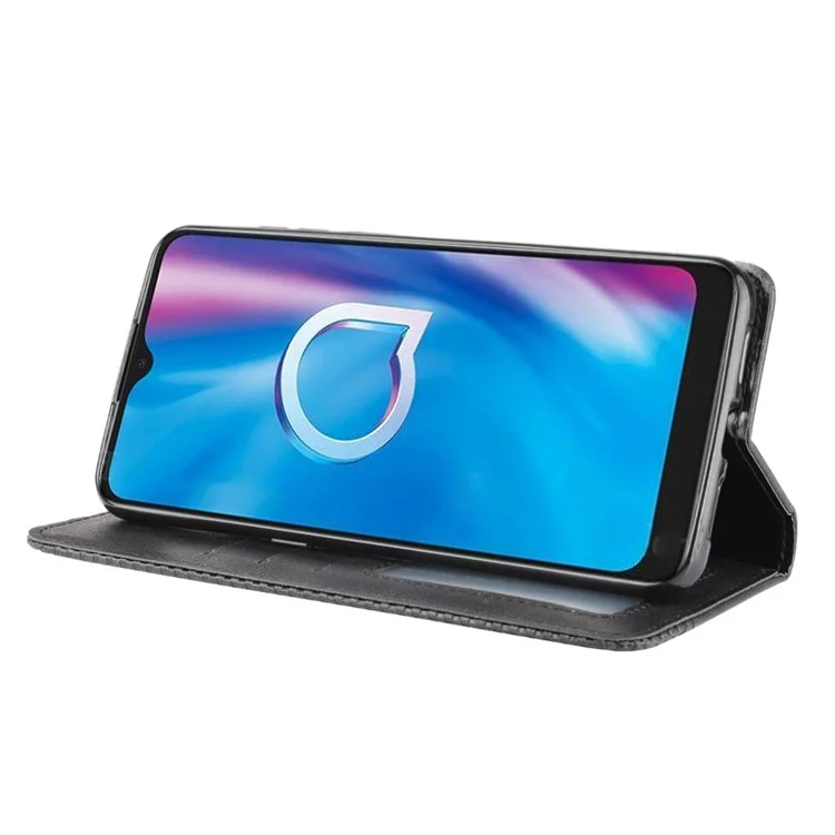 Carteira Vintage de Couro Sintético com Suporte para o Alcatel 1SE (2020) - Preta