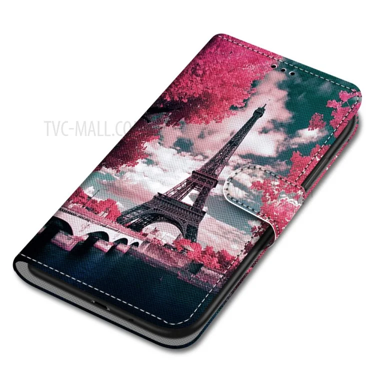 Pattern Printing Cross Texture Leather Wallet Phone Cover with Strap for Alcatel 3X (2020) - Eiffel Tower