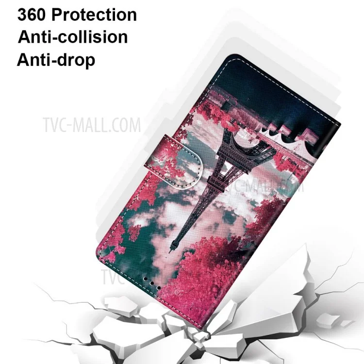 Pattern Printing Cross Texture Leather Wallet Phone Cover with Strap for Alcatel 3X (2020) - Eiffel Tower