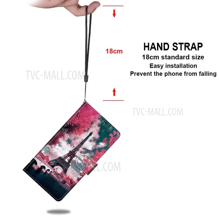 Pattern Printing Cross Texture Leather Wallet Phone Cover with Strap for Alcatel 3X (2020) - Eiffel Tower