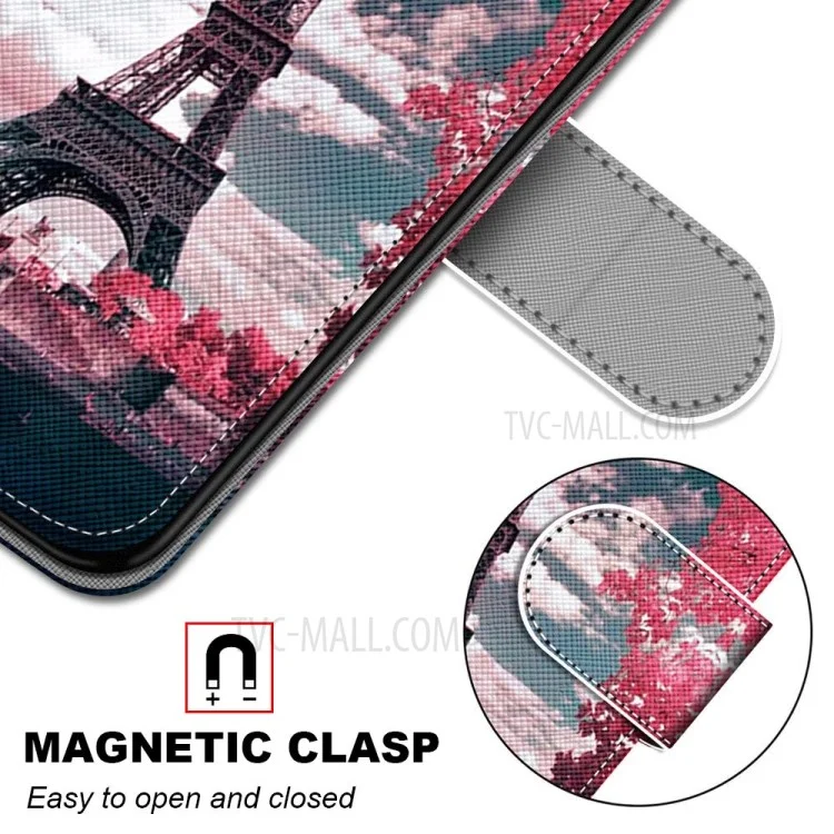 Pattern Printing Cross Texture Leather Wallet Phone Cover with Strap for Alcatel 3X (2020) - Eiffel Tower