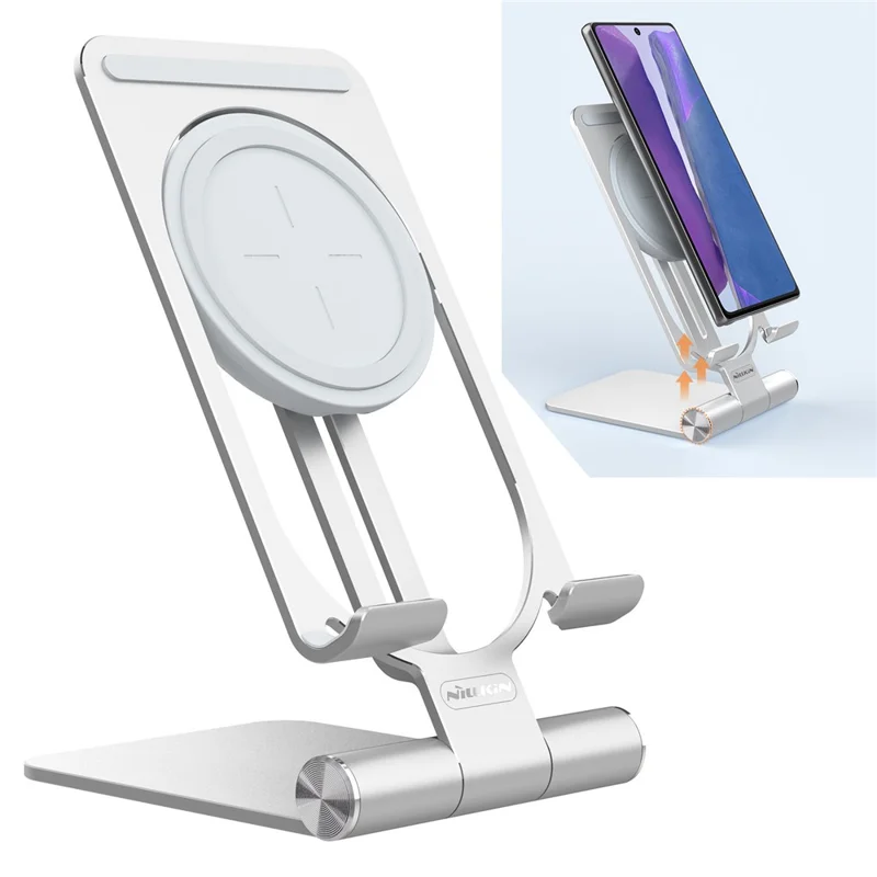 NILLKIN PowerHold 2 in 1 Collapsible Mini Wireless Charging Stand Desktop Bracket - Mystic Silver